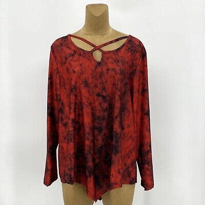 Lily By Firmiana 1XL Red Black Nylon Stretch Tunic Plus Top Shirt Long