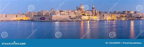 Valletta Panoramic View Of The City And The Bay At Sunset Stock Image