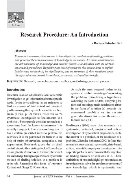 Pdf Research Procedure An Introduction Resham B Bist