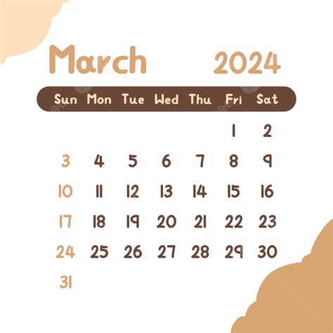 Calendário De Março De 2024 Vetor Png Março 2024 Calendário Imagem