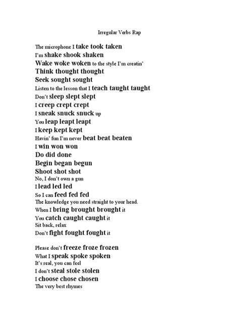 Irregular Verbs Rap Lyrics