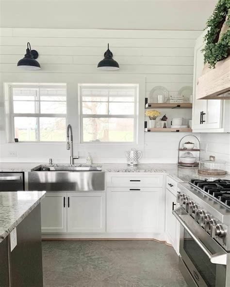 White Shiplap Kitchen With No Backsplash Soul Lane