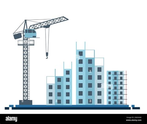 Construction Of A New Building Silhouette Cranes And Tractors Modern