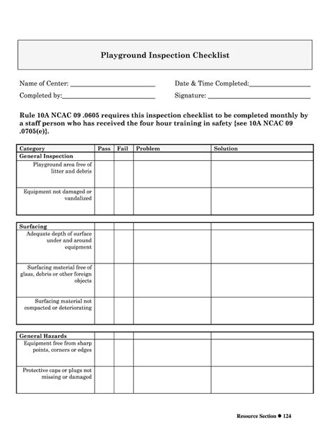 Printable Playground Inspection Forms