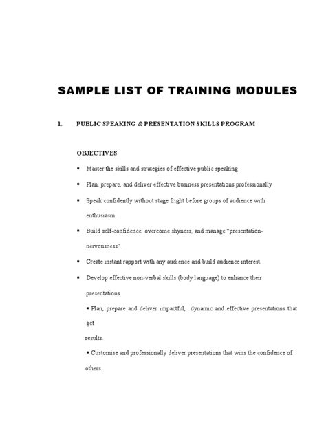 Sample Lists Of Training Module Leadership Leadership And Mentoring