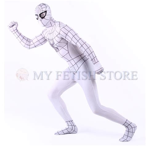 Full Body White Spider Man Lycra Spandex Bodysuit Cosplay Zentai Suit