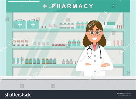 Pharmacy Nurse Counter Drugstore Cartoon Character