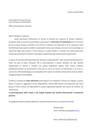 Lettera Presentazione Labotratori Informatica PDF