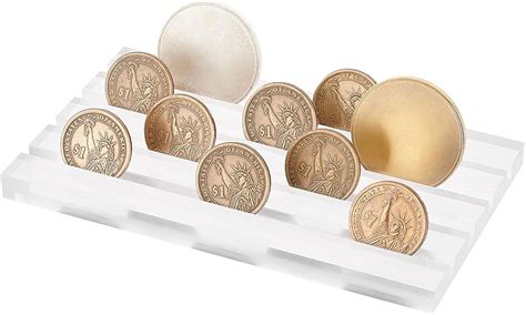 4 Rows Clear Acrylic Challenge Coin Display Holder 0.2 inch Groove Commemorative Coins Display ...