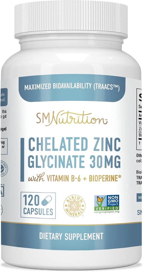 Amazon Suplementos De Zinc Quelado Glicinato De Zinc De 30 Mg