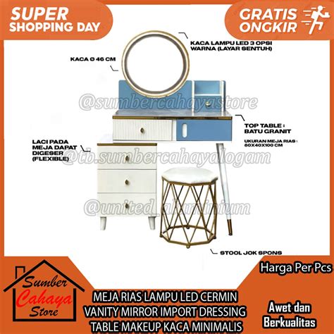 Jual Meja Rias Lampu Led Cermin Vanity Mirror Import Dressing Table