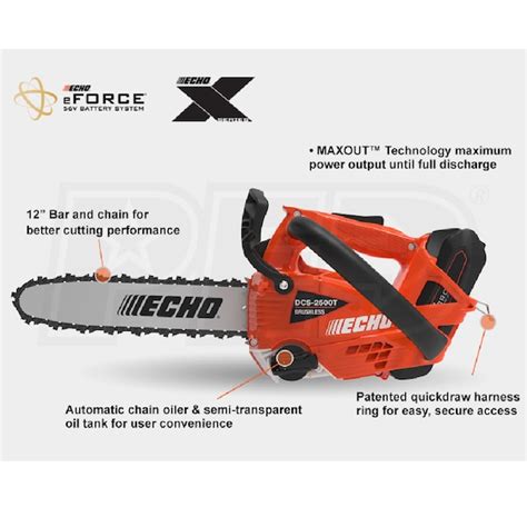 Echo Eforce™ 12 56 Volt Lithium Ion Cordless Top Handle Chainsaw Battery And Charger Included