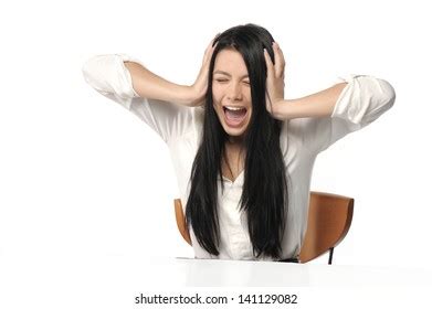 Frustrated Angry Woman Screaming Out Loud Stock Photo