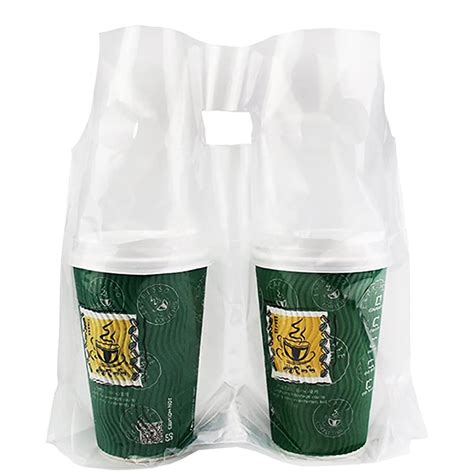 Price100 Pcs100 Pcs 2 Cup Take Out Bags Clear Handle Drink Carrier