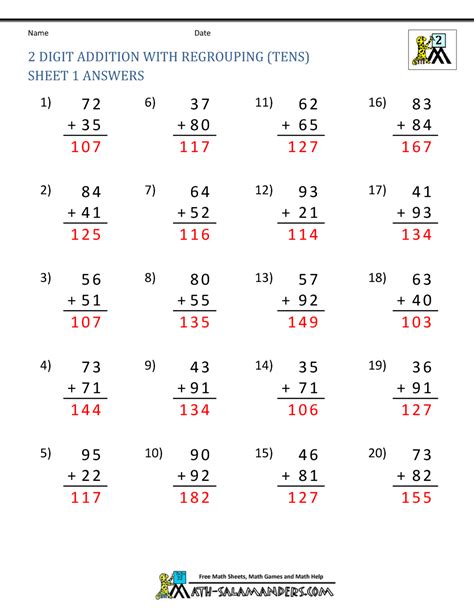 2 Digit Plus 2 Digit Addition With Some Regrouping 25 Questions A Worksheets Library