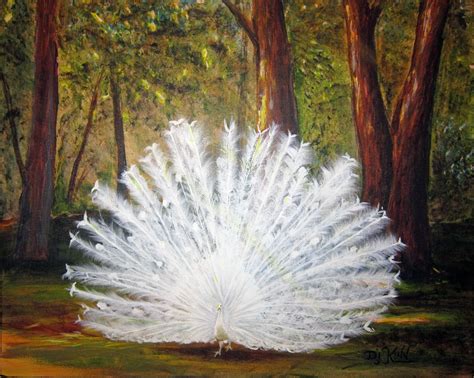 Hand Crafted White Peacock Painting--Sold by Fine Art By Dottie Kinn ...