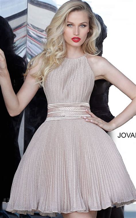 Jovani 4664 Rose Gold Fit And Flare Crew Neck Party D A Line Cocktail Dress Backless