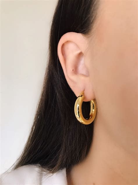 Chunky Gold Tube Hoops Thick Gold Hoops Thick Huggie Hoops Etsy Canada