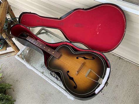 Vintage Arch Top F Hole Acoustic Guitar W Case Kay Reverb