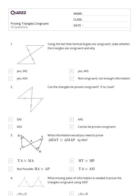 Congruent Triangles Sss Sas And Asa Worksheets For Th Grade