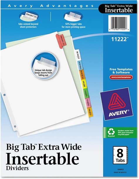 Amazon Avery Big Tab Insertable Extra Wide Dividers 8 Multicolor