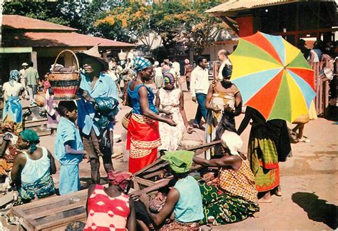 African Market Scene Postcard Topics Cultures Ethnicities Other