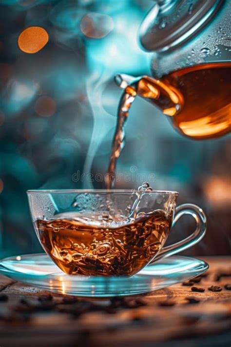 Pouring Brown Tea Into Glass Cup Pouring Black Tea From Teapot Aromatic Hot Tonic Beverage
