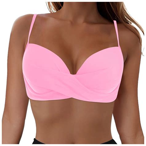 GEWSEY Women Underwire Bikini Top Only 2025 Push Up Swim Top Padded Bra Swimsuit Pink S