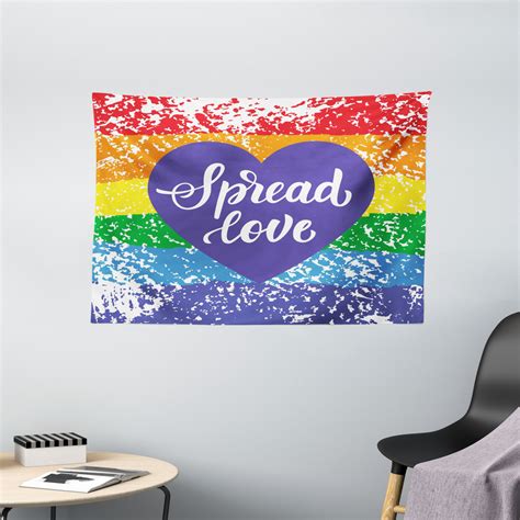 Pride Decorations Tapestry Spread Love Hand Writing Heart Icon Gay Lgbt Parade Slogan Grungy
