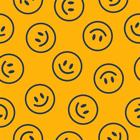 Premium Vector Yellow Seamless Pattern With Navy Outline Happy Face