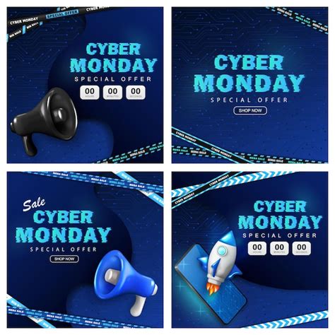 Premium Vector Cyber Monday Banners With D Rocket Barrier Tapes