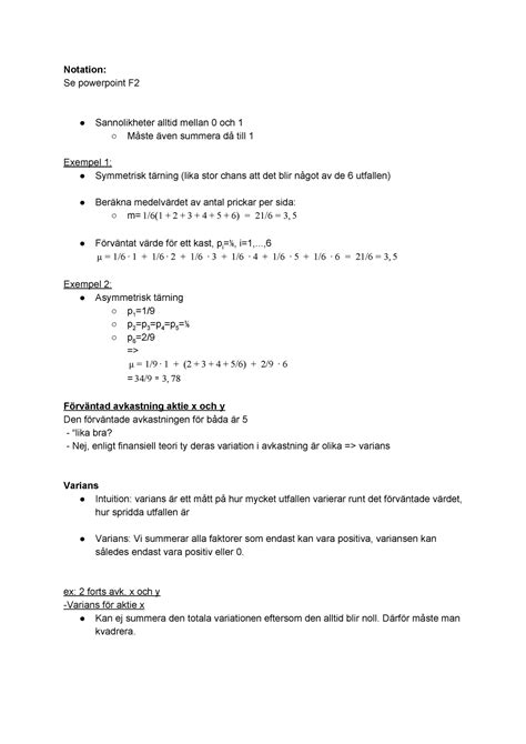 Finansiell Ekonomi F Rel Sningsanteckningar Alla Notation Se