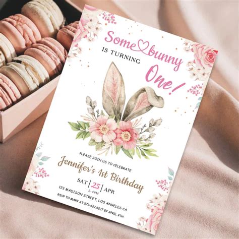 Some Bunny Is Turning One St Birthday Girl Pink Invitation Zazzle