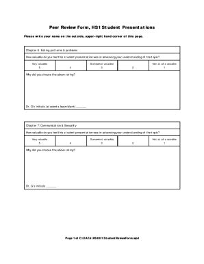 Fillable Online Peer Review Form Hs Student Presentations Fax Email