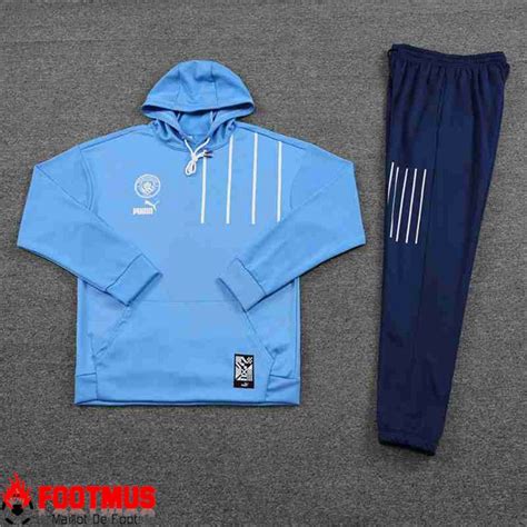 Soldes Ensemble Veste A Capuche Coupe Vent Manchester City Bleu Clair