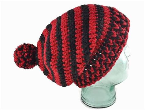 Emo Hat Red And Black Punk Rock Beanie Slouchy Wool Hat Black Punks