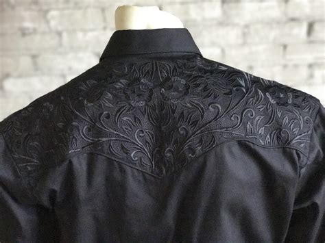 Rockmount Men S Vintage Tooling Ii Embroidered Western Shirt Black Black