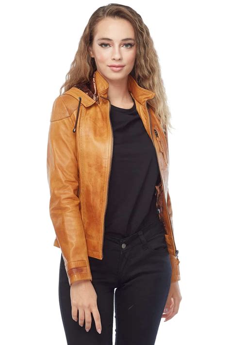 Jessie Women S 100 Real Brown Leather Hooded Jacket