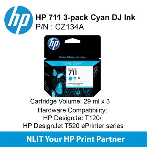 HP 711 3 Pack 29 Ml Cyan Designjet Ink Cartridge CZ134A