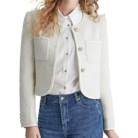 Urban Revivo Women S Casual Business Cropped Tweed Blazers Jacket With