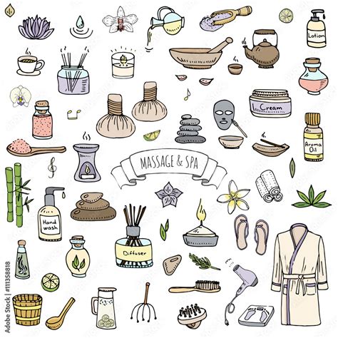 Hand Drawn Doodle Massage And Spa Icons Set Vector Illustration