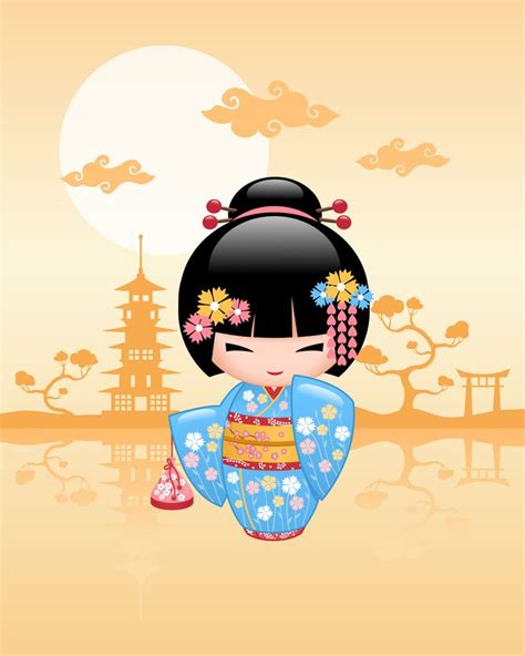 Japanese Maiko Kokeshi Doll Art Print By Natalia Linnik Kokeshi Dolls