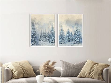 Winter Snowy Trees Forest Wall Art, Forest Prints Set, Nature ...