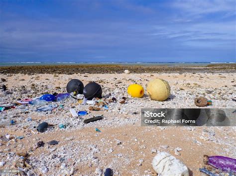 Polluted Seascape Plastic Pollution On A Pacific Island Beach Stock ...