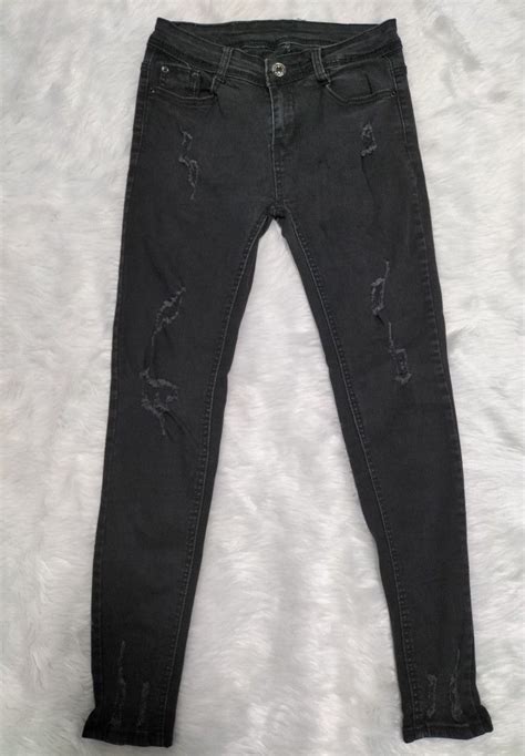 stretchable black tattered jeans womens fashion bottoms jeans