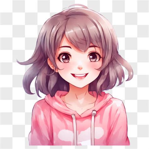 Download Kawaii Anime Girl In Pink Hoodie Smiling Online Creative Fabrica