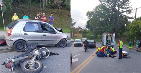 VÍDEO Motociclista fica ferido após colisão carro em Blumenau