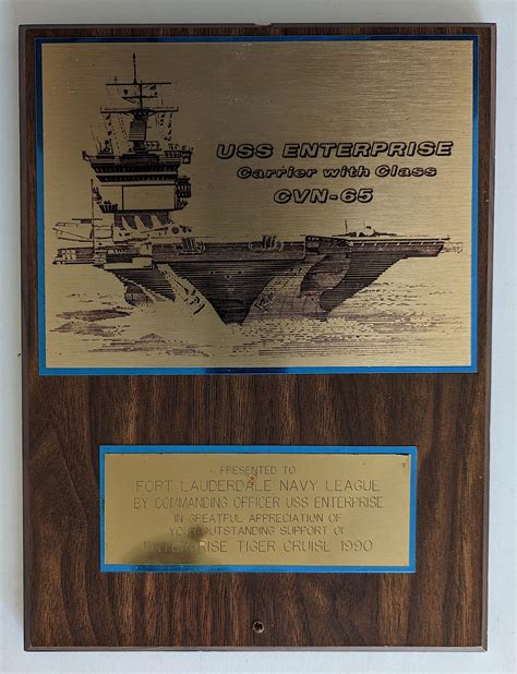 Lot Vintage Military Wood Base Plaque USS ENTERPRISE CVN 65