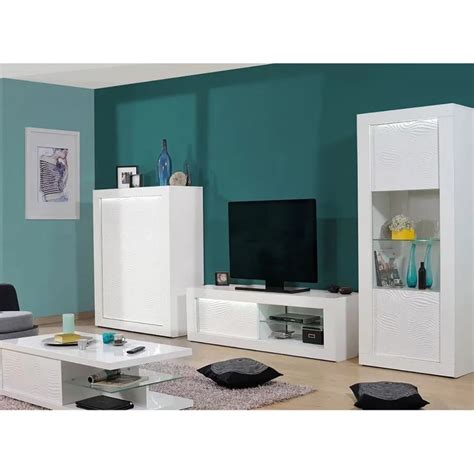 Dayton White Meuble Tv Laqué Blanc Porte Coulissante Et Leds Altobuy Fr Meubles Salons