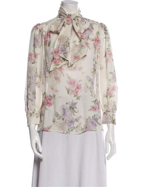 LoveShackFancy Floral Print Mock Neck Blouse Neutrals Tops Clothing